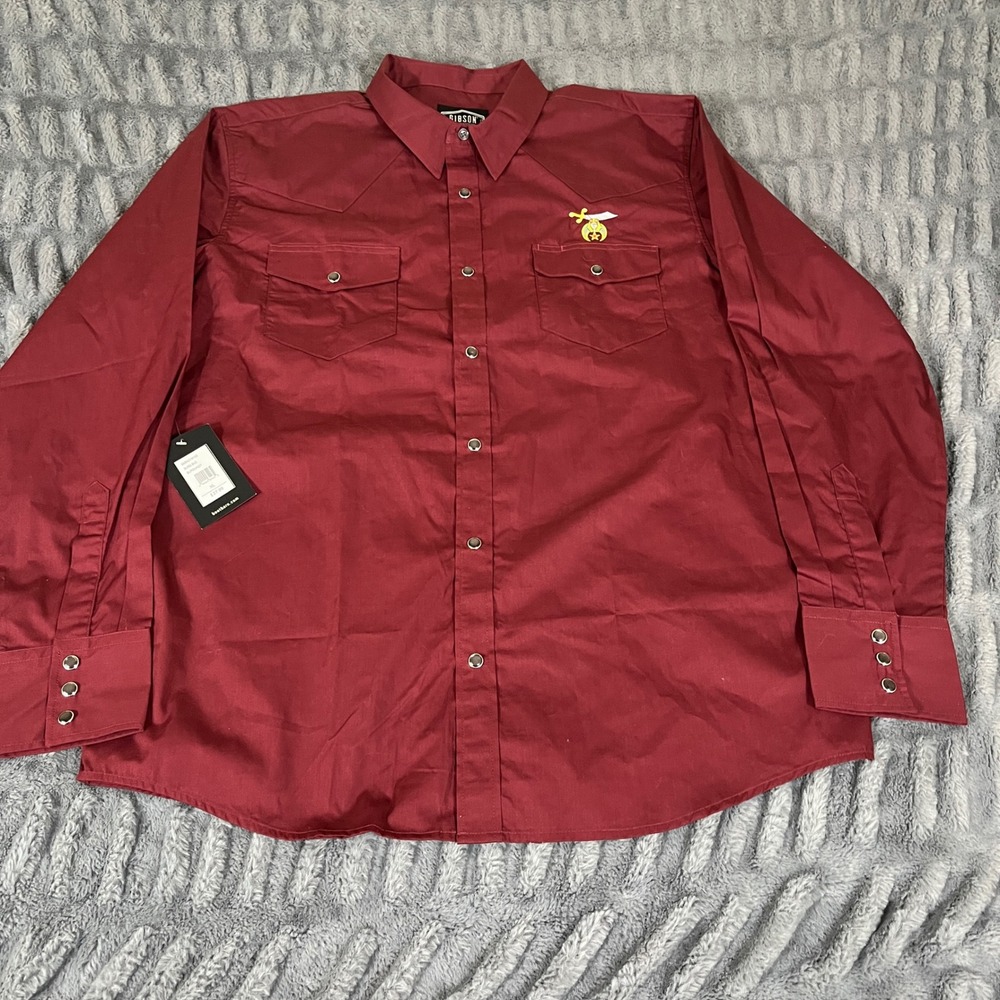 Gibson Trading Company Mens XL Western Snap Shirt Burgundy Drovers Shriners NEW